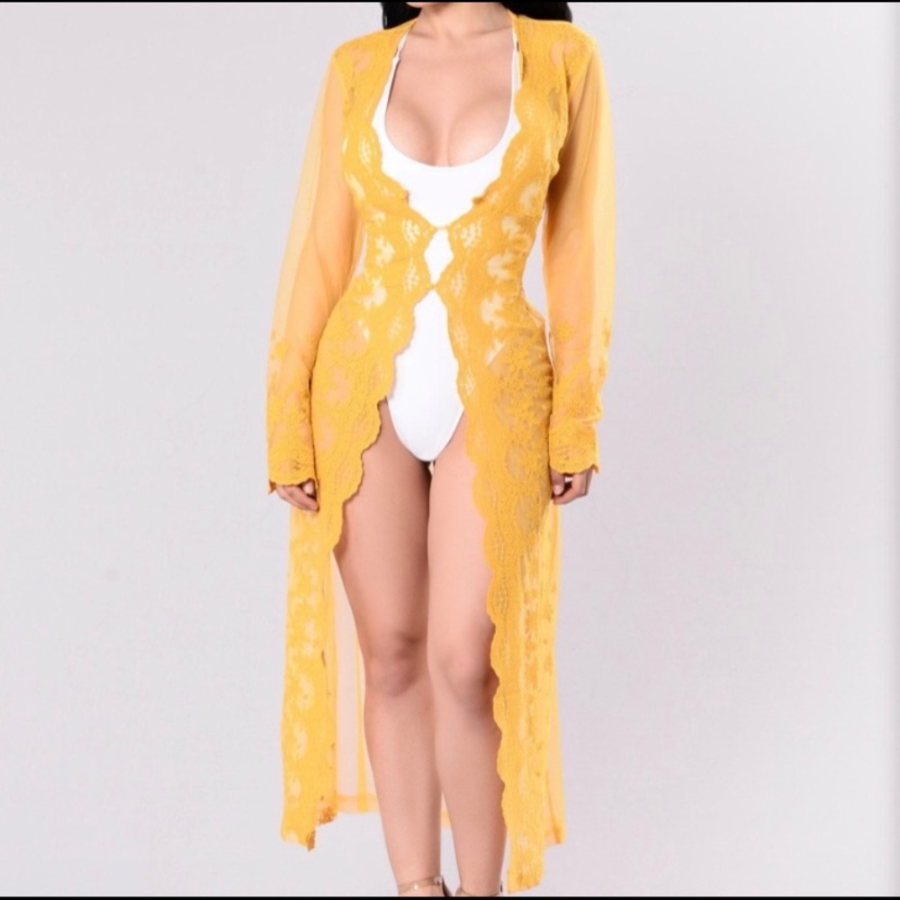 ✨ Mustard Crochet Midi Kimono